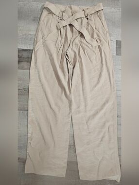 Zara Women's Belted Khaki Wide Leg Pants High Waist Size 30 w 31 In BNWT